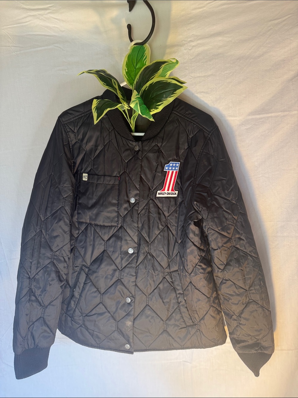 Harley-Davidson Black Quilted Jacket with American Flag Patch